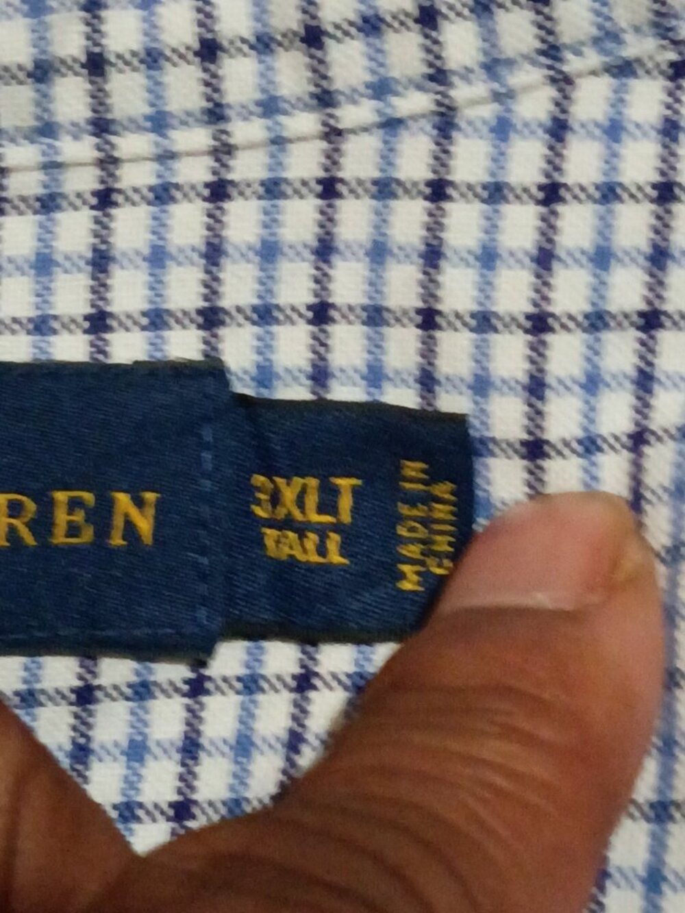 Ralph Lauren Men's Classic Fit Checkered Button Front Shirt Blue/White 3XLT - Picture 10 of 14